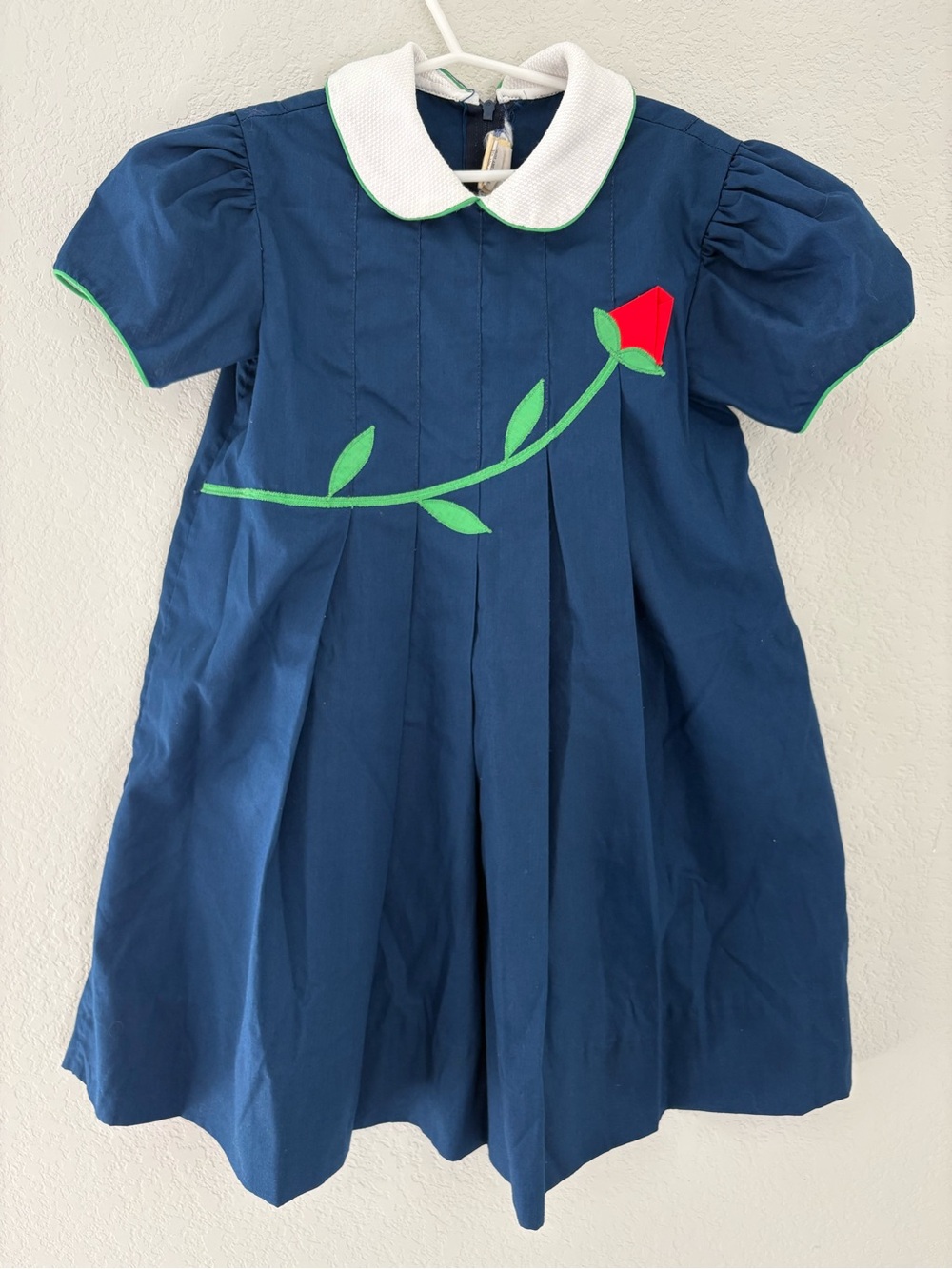 Jayne Copeland Vintage Girls Pleated Short Sleeve Dress 6X Rose Appilque Preppy
